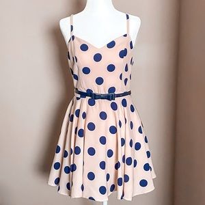 Soft Pink Navy Blue Polka Dot Vintage Mini Dress